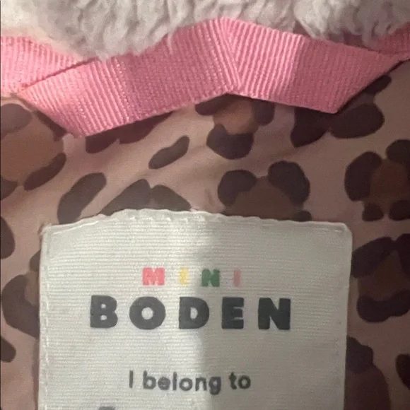 Mini Boden Leopard Print Sherpa Lined Anorak Size: 7-8Y